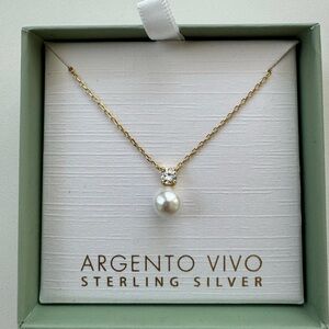 Argento Vivo Single Pearl with stone Necklace